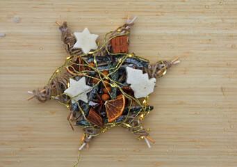 christmas star decoration on the snow