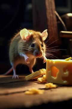 Generative AI image of a happy mouse with cheese