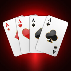 A set of four playing cards. Vector illustration on a dark background