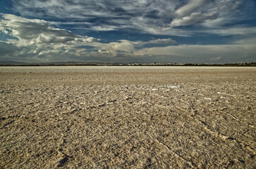 Waterless salt lake near Larnaca, Cyprus in a sunny day