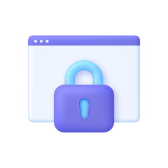 3D Page and padlock icon. Page protection illustration. Web security concept. Internet Security and Cybersecurity.