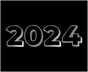 2024 Happy New Year Abstract Gray Graphic Design Vector Logo Symbol Illustration With Black Background