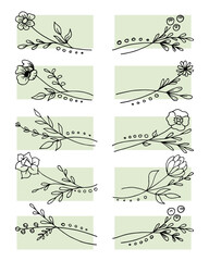 Hand drawn outline flowers in doodle style, set. Icons, sketch, vector
