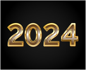 2024 Happy New Year Abstract Gold Graphic Design Vector Logo Symbol Illustration With Black Background