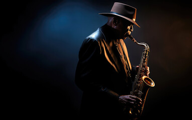 African American jazz musician playing the saxophone - obrazy, fototapety, plakaty