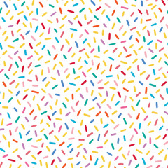 Fototapeta na wymiar Donut, sweet confetti background. Sweet cake, donut confetti texture, seamless pattern. Colorful candy topping seamless background wallpaper. Vector illustration