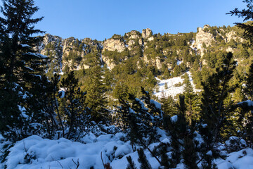Fototapeta na wymiar Winter view of Rila Mountain near Malyovitsa peak, Bulgaria