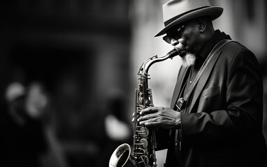 African American jazz musician playing the saxophone