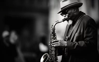 Fotobehang African American jazz musician playing the saxophone © piai