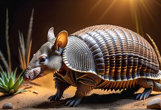 An endearing image capturing the exploration of an armadillo in its natural landscape.