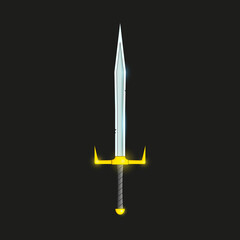 A fantasy, beautiful, elven sword with a golden hilt and a shining blade. Vector illustration.