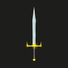 A fantasy, beautiful, elven sword with a golden hilt and a shining blade. Vector illustration.