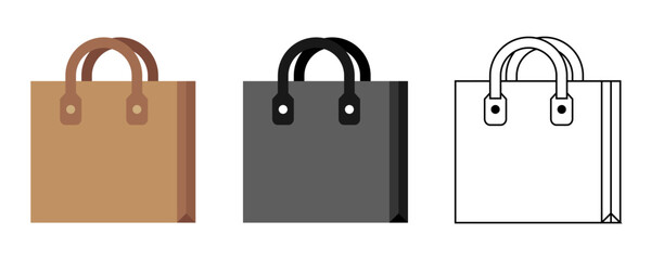 Grocery bag. Paper bag icon set in color and linear style on white background vector eps10