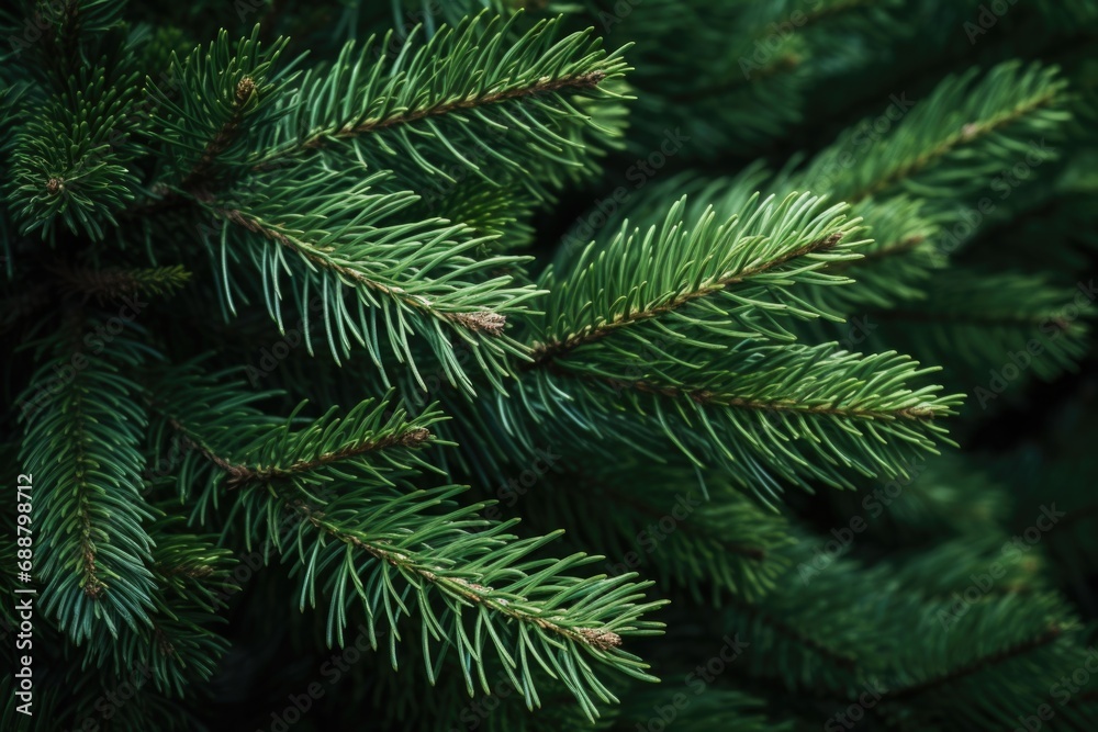 Poster a detailed view of a pine tree with lush green needles. perfect for nature enthusiasts and those loo