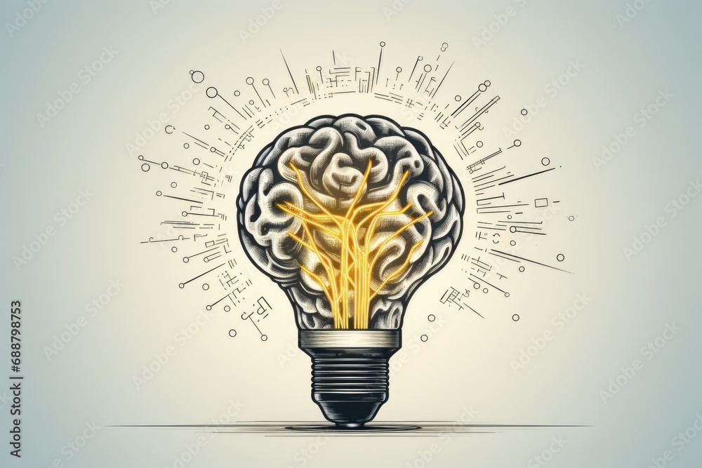 Poster A light bulb with a brain inside, representing intelligence and creativity. This image can be used to symbolize innovative ideas, smart technology, or the power of knowledge