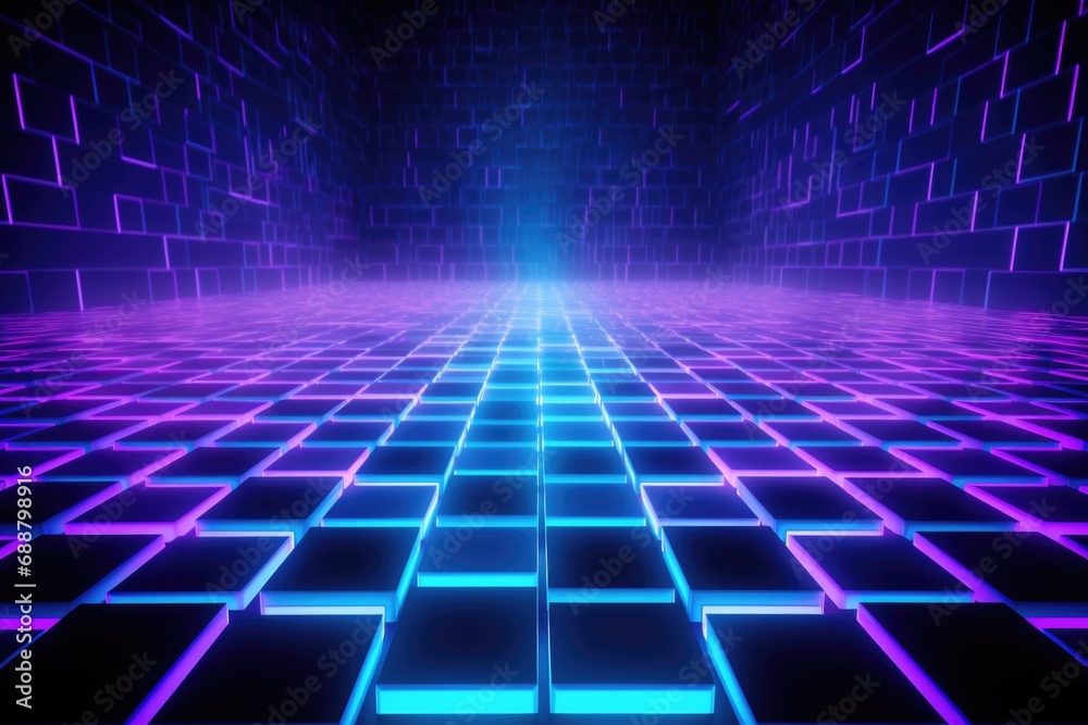 Poster a futuristic background featuring neon squares and squares. perfect for technology-themed designs or