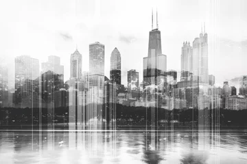 Tableaux ronds sur plexiglas Skyline A black and white photo capturing the city skyline