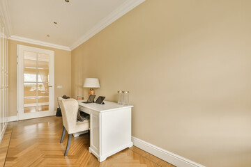 Home office with digital tablets and furniture