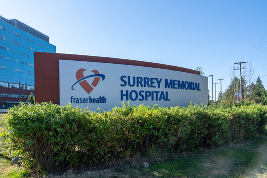 Surrey Memorial Hospital in Surrey, British Columbia, Canada, on July 9, 2023.  Surrey Memorial Hospital is a publicly funded hospital owned and operated by Fraser Health in the city of Surrey. 
