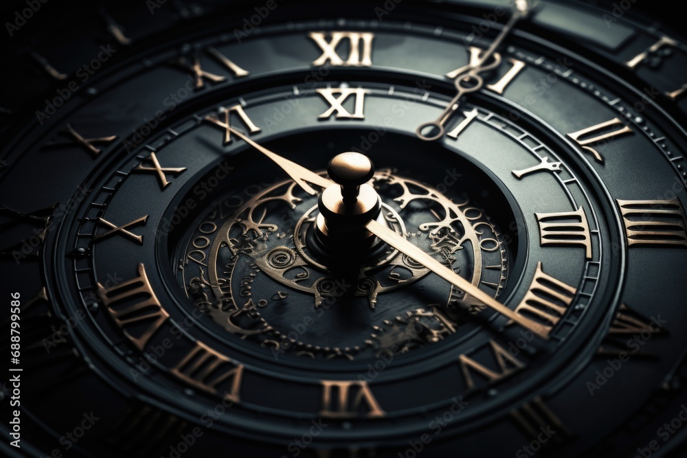 Aufkleber A close-up view of a clock with Roman numerals. This image can be used to depict time management, punctuality, or the passing of time