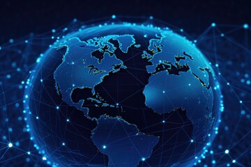 Fototapeta premium A blue globe with intricate lines and dots surrounding it. Can be used to represent connectivity, technology, or global communication