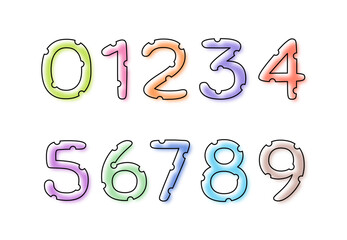 colorful 0-9 numbers for math, education. bitten numbers