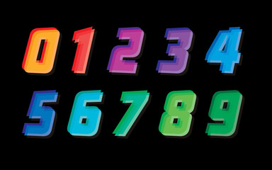 colorful 0-9 numbers on black background. vector colorful 0-9 numbers
