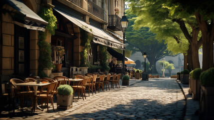 streets of the city with French cafes, ai