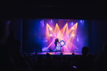 Crowd of people watching magical performance on stage