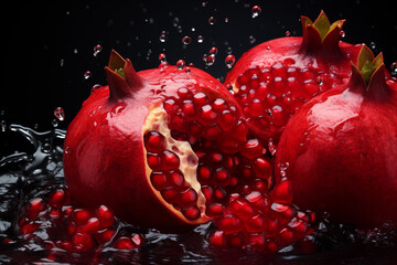 Fresh Pomegranate Fruit With Water Splash, Generative AI