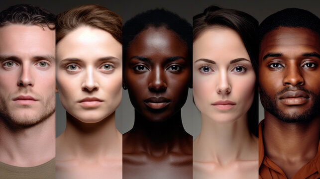 Panorama of multiracial people faces