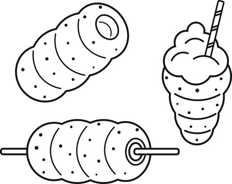 Set of chimney cake. Kurtos kalacs sweet bread typical hungarian cake. Cute vector icon illustration