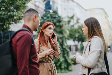 Young professionals brainstorming and collaborating on projects for business expansion and profit growth in the urban city.