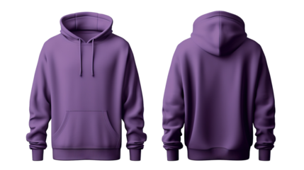 Purple hooded sweatshirt mockup set, cut out