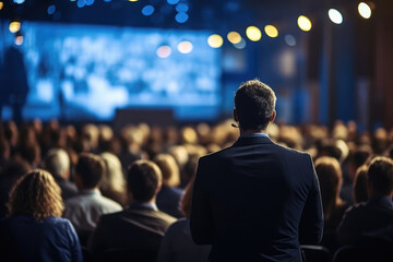 Speaker Addressing Audience at Conference. Generative AI