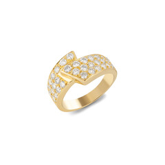 Yellow gold ring with diamonds isolated on white background.