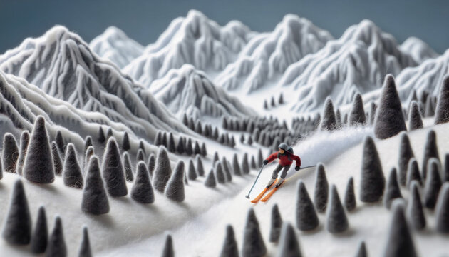 Generative AI image of Felt Skier Descending a Snowy Mountain