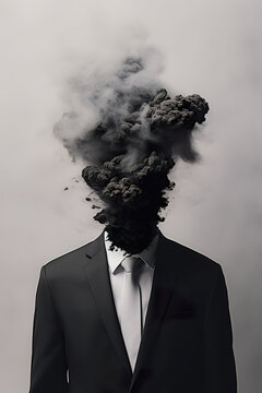 Exploding Smoke Head Concept. Generative AI