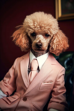 Generative AI image of Poodle Dog in Suit Exuding Elegance