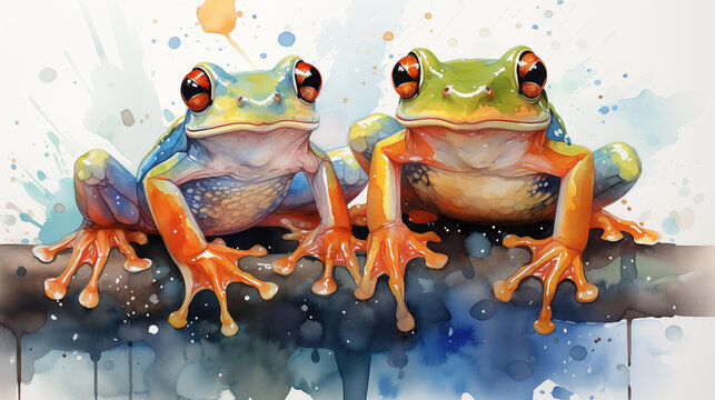 Colorful Frog Couple Illustration. Generative AI