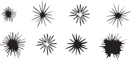 Foto op Plexiglas Clipart image in pop art style of blob, star, flash drawn by hand ink style minimalism. Set simple objects signs for design. Spiny sea urchin, cartoon explosion symbol. Abstract symbols for decoration © an