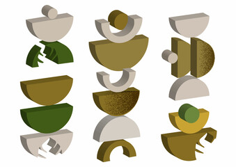 Abstract minimal op art, boho elements. Mid century vector set . Aesthetic contemporary geometric shapes. Design for your wall art, decoration, wallpaper.