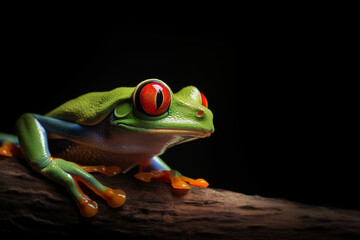 Luminous Elegance: Red-Eyed Tree Frog's Portrait in the Abyss