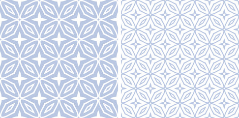 Fototapeta premium Set of Abstract Seamless Geometric Light Blue and White Patterns.