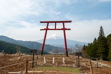 Fototapeta na wymiar Tenku No Torii Gate with a view of Mount Fuji in Japan