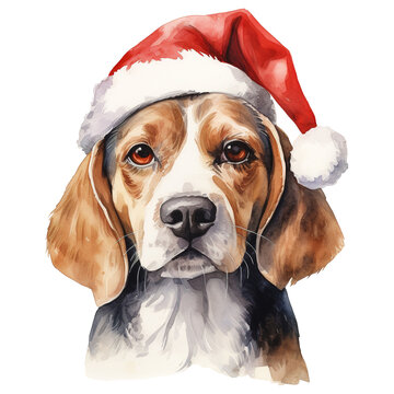 Beagle Dog Wearing a Santa Hat. AI generated image