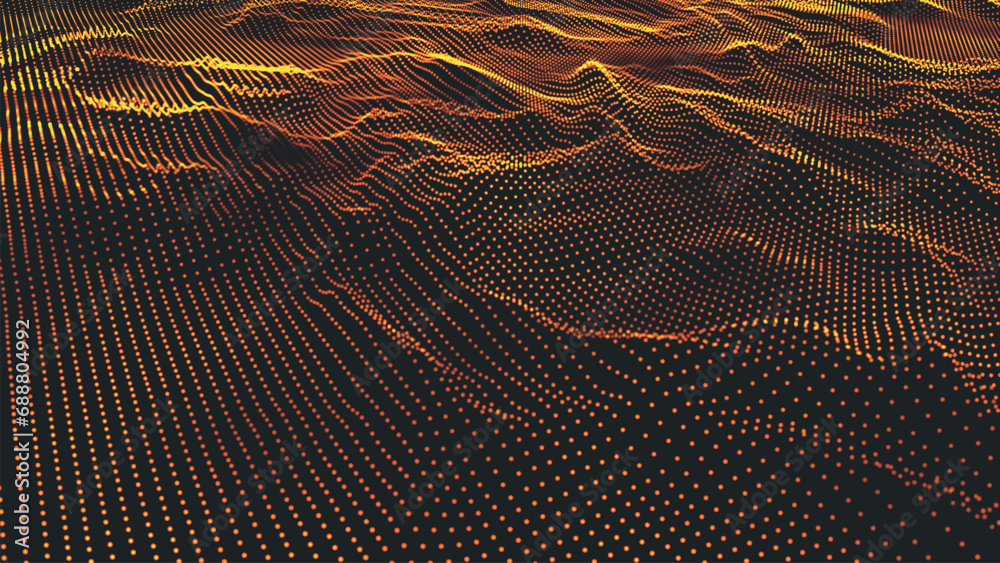 Poster abstract digital particle wave. futuristic dotted wave. big data digital code. technology or science