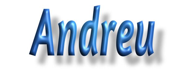 Andreu - lettering - light blue color, embossed tubular font, transparent background, holiday party design, vector project	