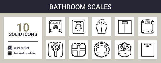 Bathroom scales icon set in outline style - obrazy, fototapety, plakaty