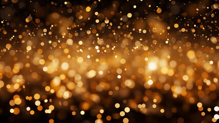 Fototapeta na wymiar Bokeh abstract golden dots and black background with glitter lights. Bright futuristic luxury backdrop.